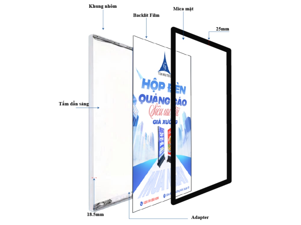 cấu tạo hộp đèn tranh điện siêu mỏng nắp hít của tân hải thái