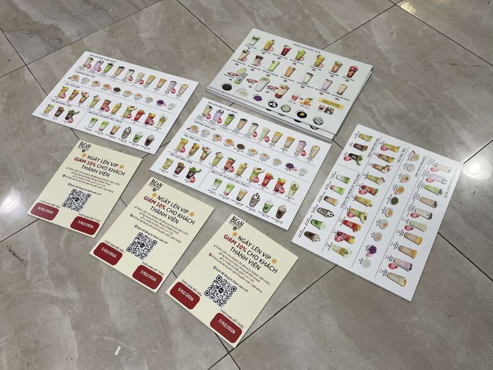 Decal in kỹ thuật số, cán màng, cán lên foam 5li làm menu cầm tay
