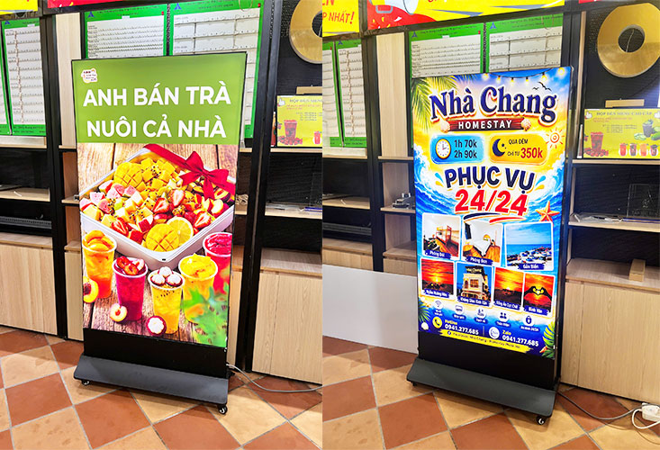 Ưu điểm hộp đèn không viền nhét ron chân đứng hai mặt