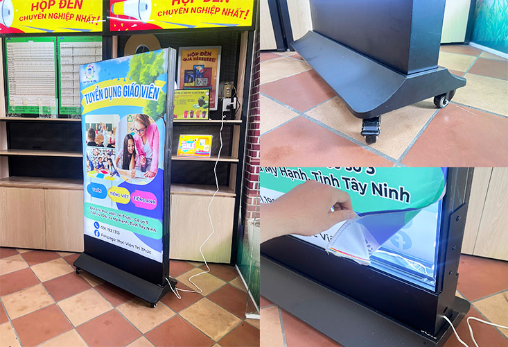 Cấu tạo hộp đèn không viền nhét ron chân đứng hai mặt