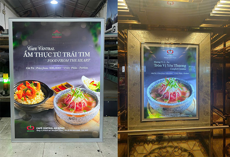 Hộp đèn siêu mỏng nắp hít làm trang trí trong thang máy