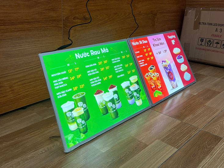 Tranh điện tranh rút A3 để bàn chân đũa Inox làm menu để trên quầy