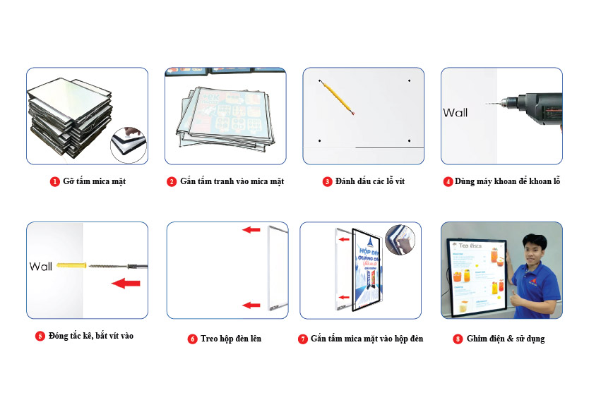 Cách lắp đặt tranh điện nắp hít 80x120cm treo tường