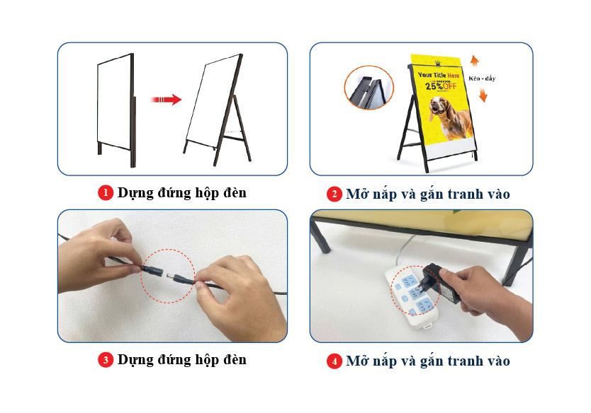 Cách lắp đặt tranh điện chân đứng chữ A 60x90cm 2 mặt